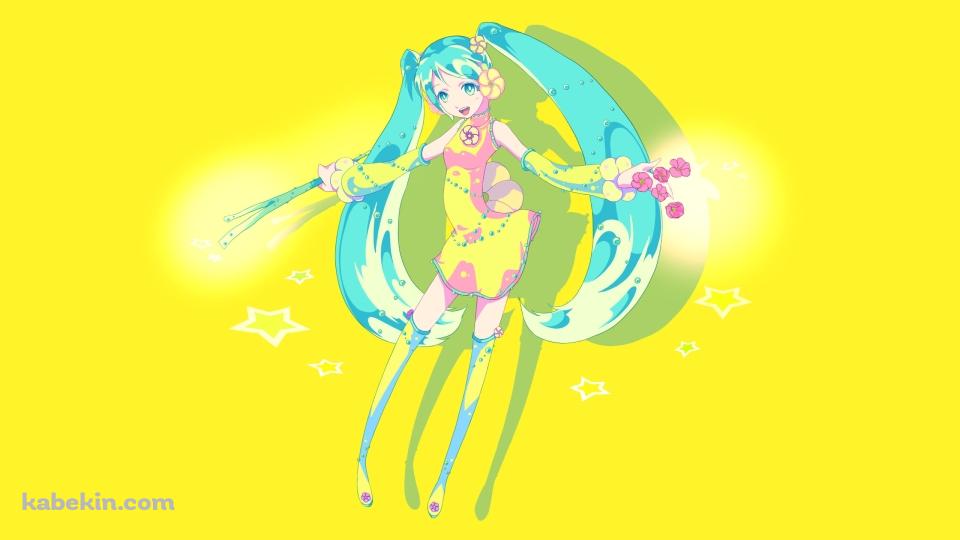 両手にネギと花を持つポップな初音ミク / ボカロの壁紙(960px x 540px) 高画質 PC・デスクトップ用
