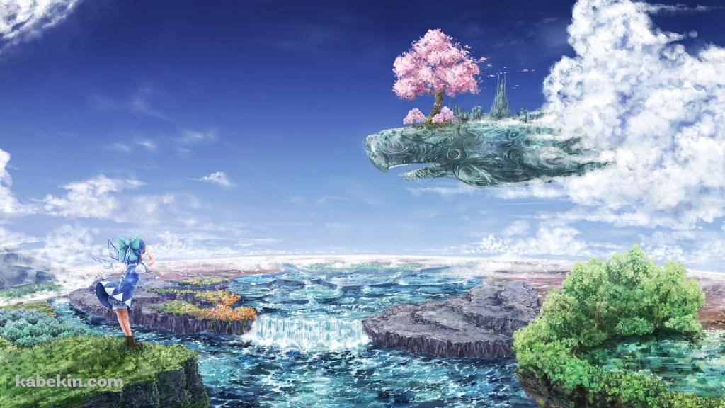 幻想的な風景を眺めるチルノ / 東方の壁紙(1024px x 576px) 高画質 PC・デスクトップ用