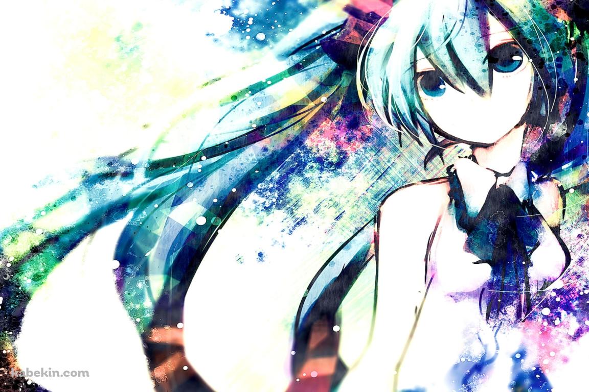 ラフなタッチで描かれたキラキラした初音ミク / ボカロの壁紙(1152px x 768px) 高画質 PC・デスクトップ用