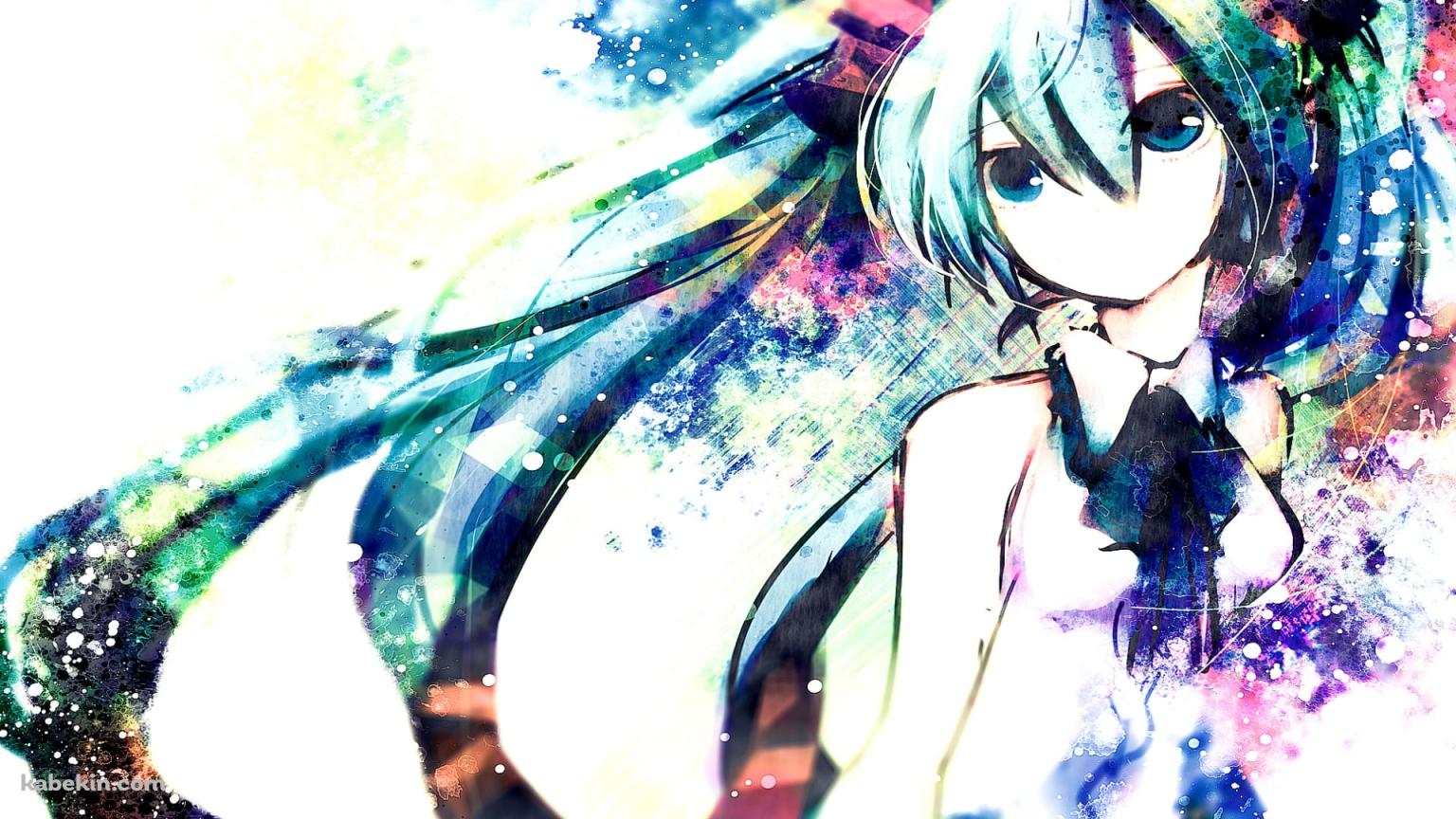ラフなタッチで描かれたキラキラした初音ミク / ボカロの壁紙(1536px x 864px) 高画質 PC・デスクトップ用