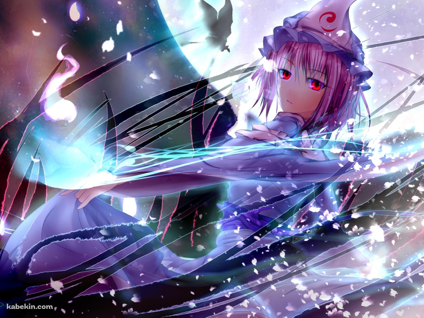 赤い瞳でこちらを見つめる西行寺幽々子 / 満月 / 東方の壁紙(1400px x 1050px) 高画質 PC・デスクトップ用