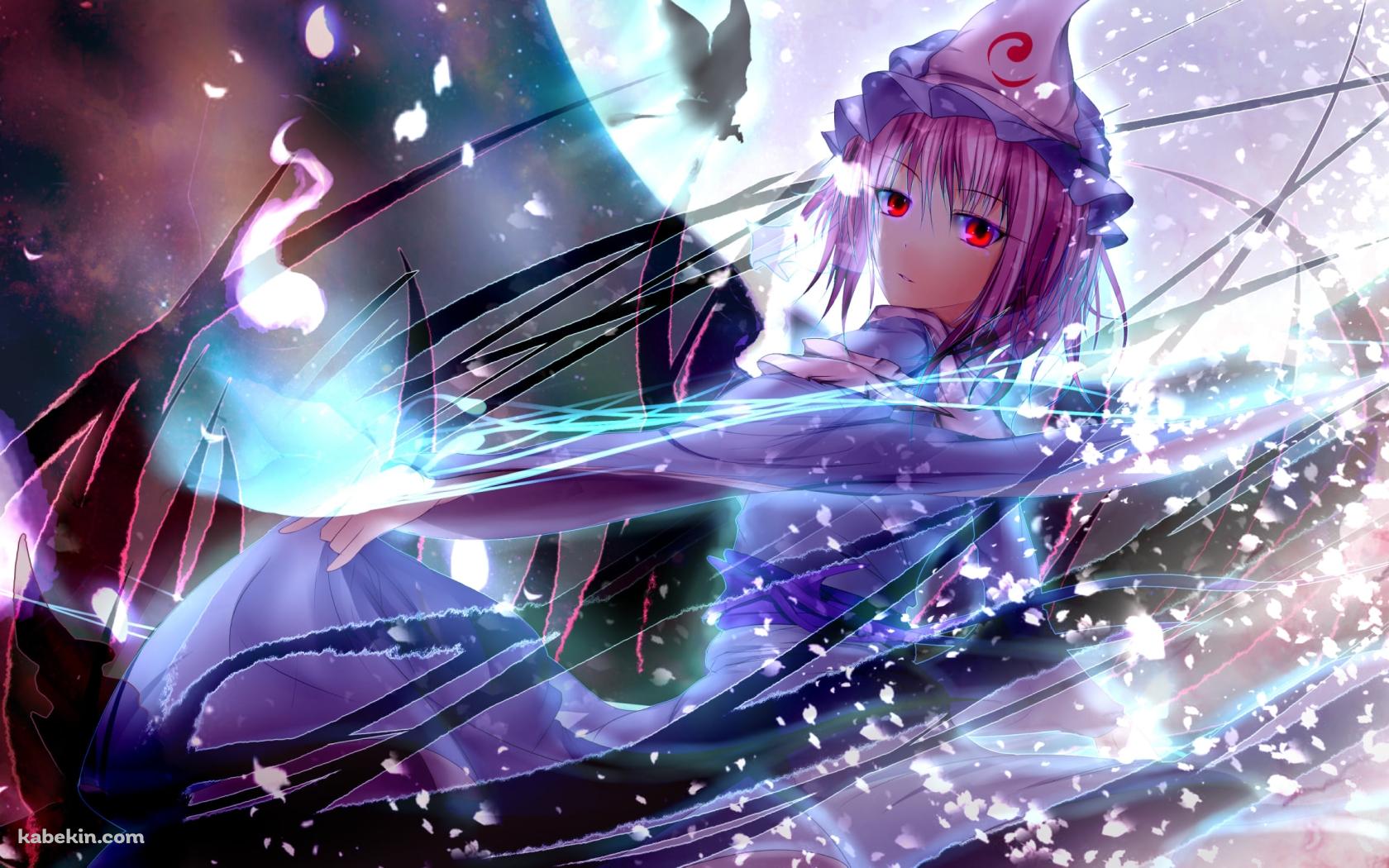 赤い瞳でこちらを見つめる西行寺幽々子 / 満月 / 東方の壁紙(1680px x 1050px) 高画質 PC・デスクトップ用