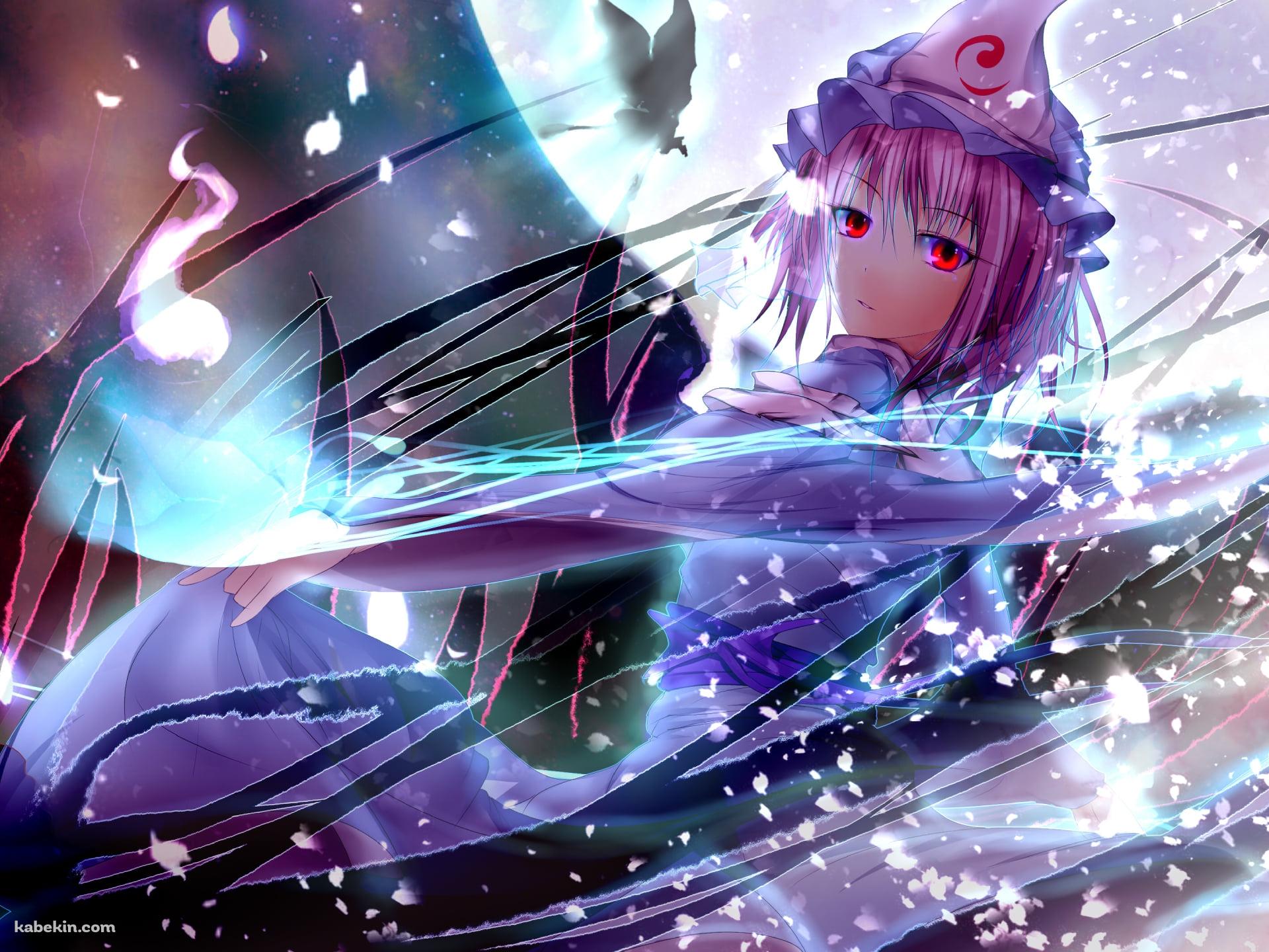 赤い瞳でこちらを見つめる西行寺幽々子 / 満月 / 東方の壁紙(1920px x 1440px) 高画質 PC・デスクトップ用