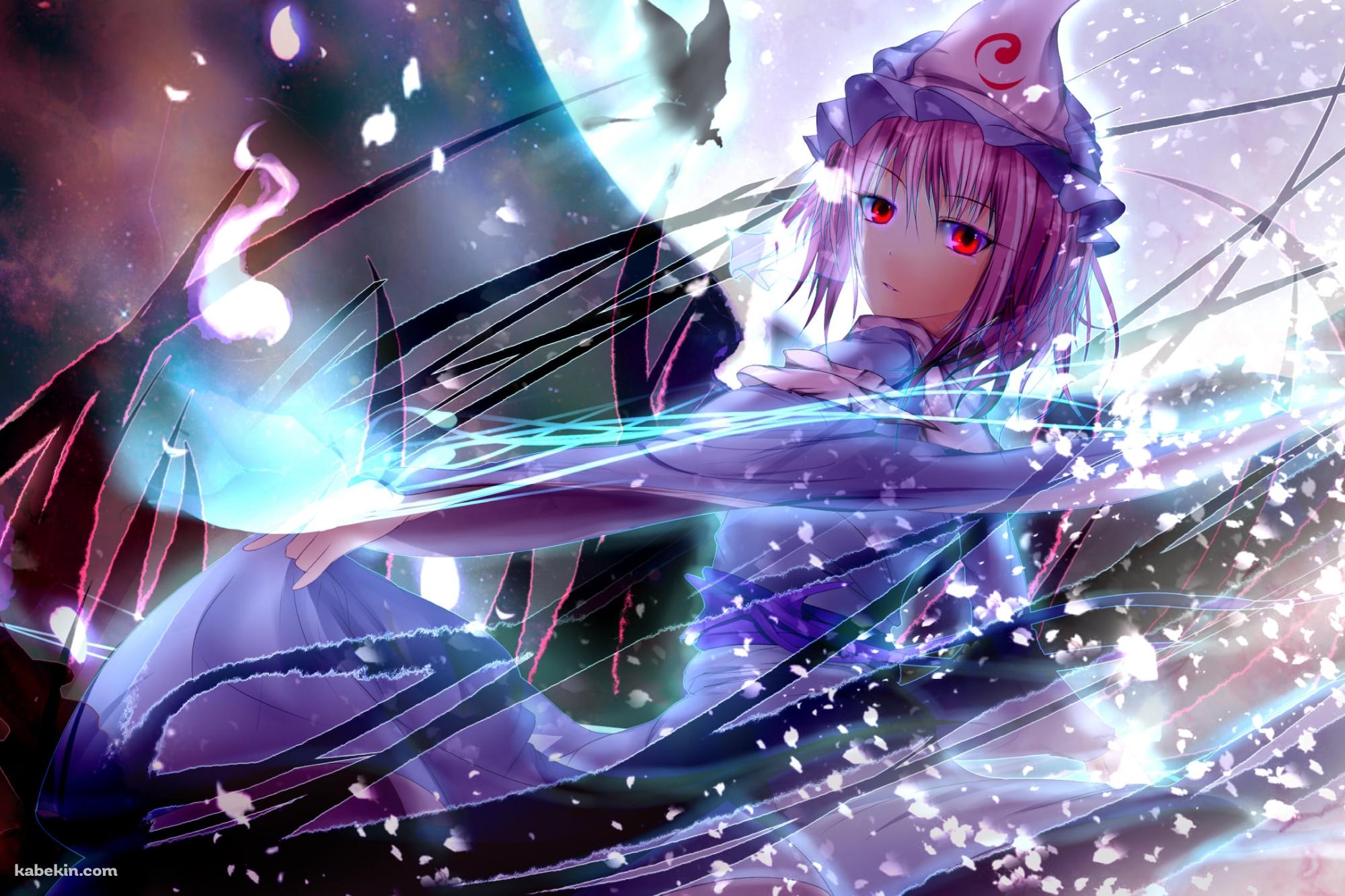赤い瞳でこちらを見つめる西行寺幽々子 / 満月 / 東方の壁紙(2000px x 1333px) 高画質 PC・デスクトップ用