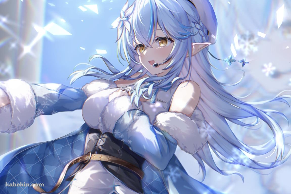 雪の結晶とヘッドセットをつけて歌う雪花ラミィ / ホロライブ / バーチャルYouTuber / Vtuberの壁紙(1152px x 768px) 高画質 PC・デスクトップ用