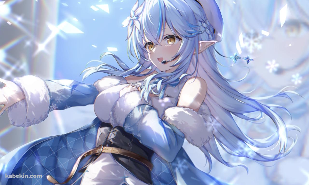 雪の結晶とヘッドセットをつけて歌う雪花ラミィ / ホロライブ / バーチャルYouTuber / Vtuberの壁紙(1280px x 768px) 高画質 PC・デスクトップ用