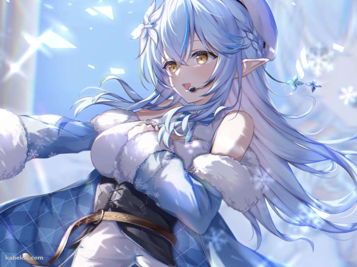 雪の結晶とヘッドセットをつけて歌う雪花ラミィ / ホロライブ / バーチャルYouTuber / Vtuberの壁紙(1440px x 1080px) 高画質 PC・デスクトップ用