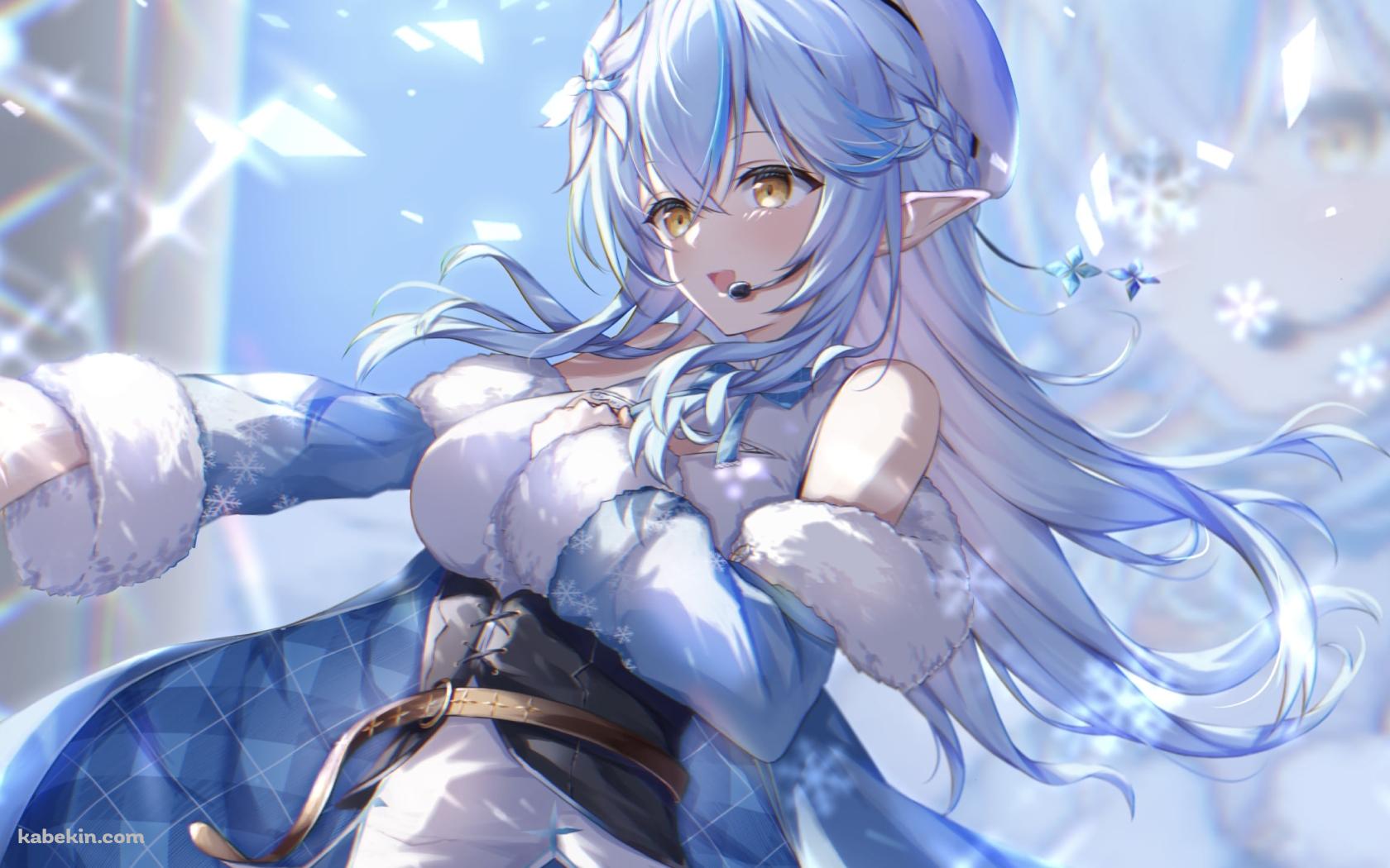雪の結晶とヘッドセットをつけて歌う雪花ラミィ / ホロライブ / バーチャルYouTuber / Vtuberの壁紙(1680px x 1050px) 高画質 PC・デスクトップ用