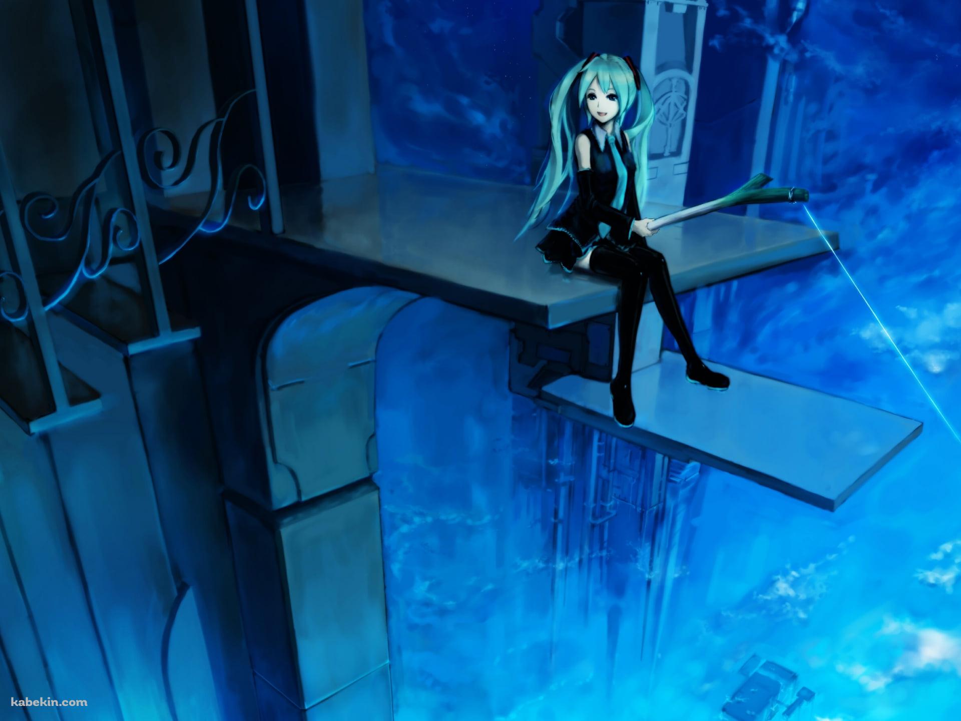 ネギを釣り竿にして魚を釣る初音ミク / ボカロの壁紙(1920px x 1440px) 高画質 PC・デスクトップ用