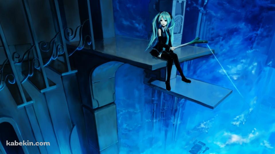 ネギを釣り竿にして魚を釣る初音ミク / ボカロの壁紙(960px x 540px) 高画質 PC・デスクトップ用