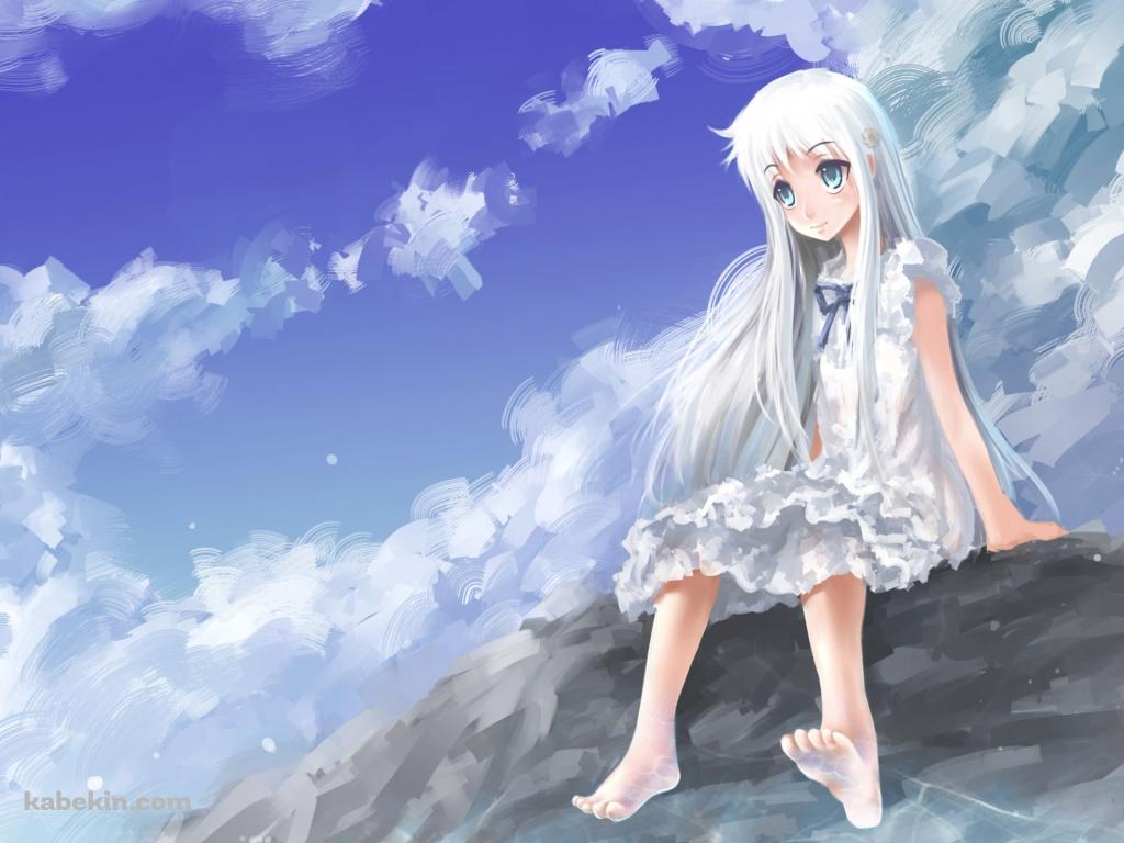 海辺の岩に座る本間芽衣子 / あの花の壁紙(1024px x 768px) 高画質 PC・デスクトップ用