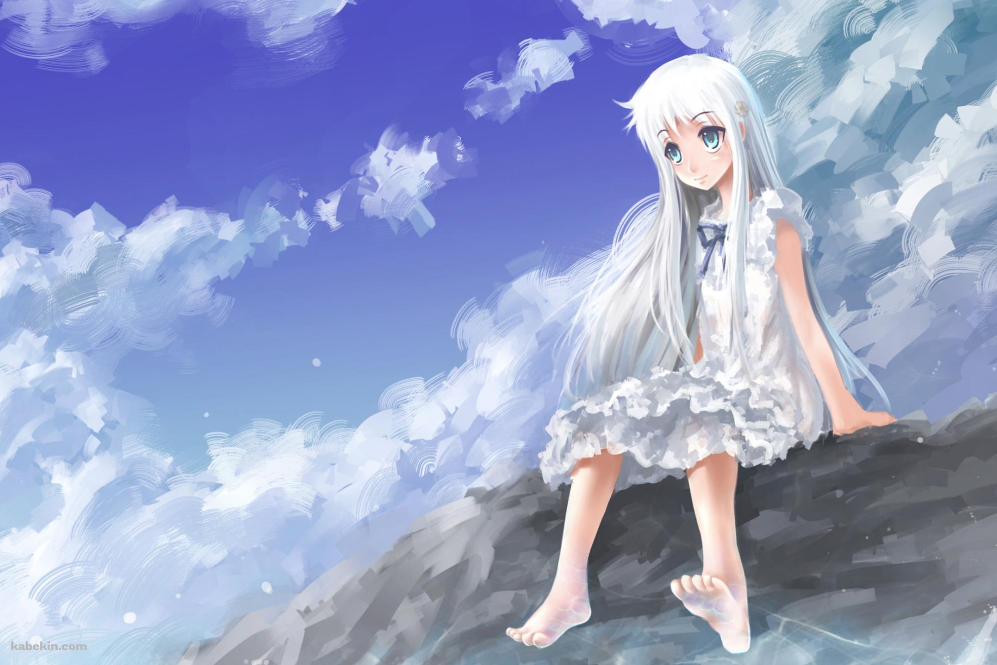 海辺の岩に座る本間芽衣子 / あの花の壁紙(2000px x 1333px) 高画質 PC・デスクトップ用