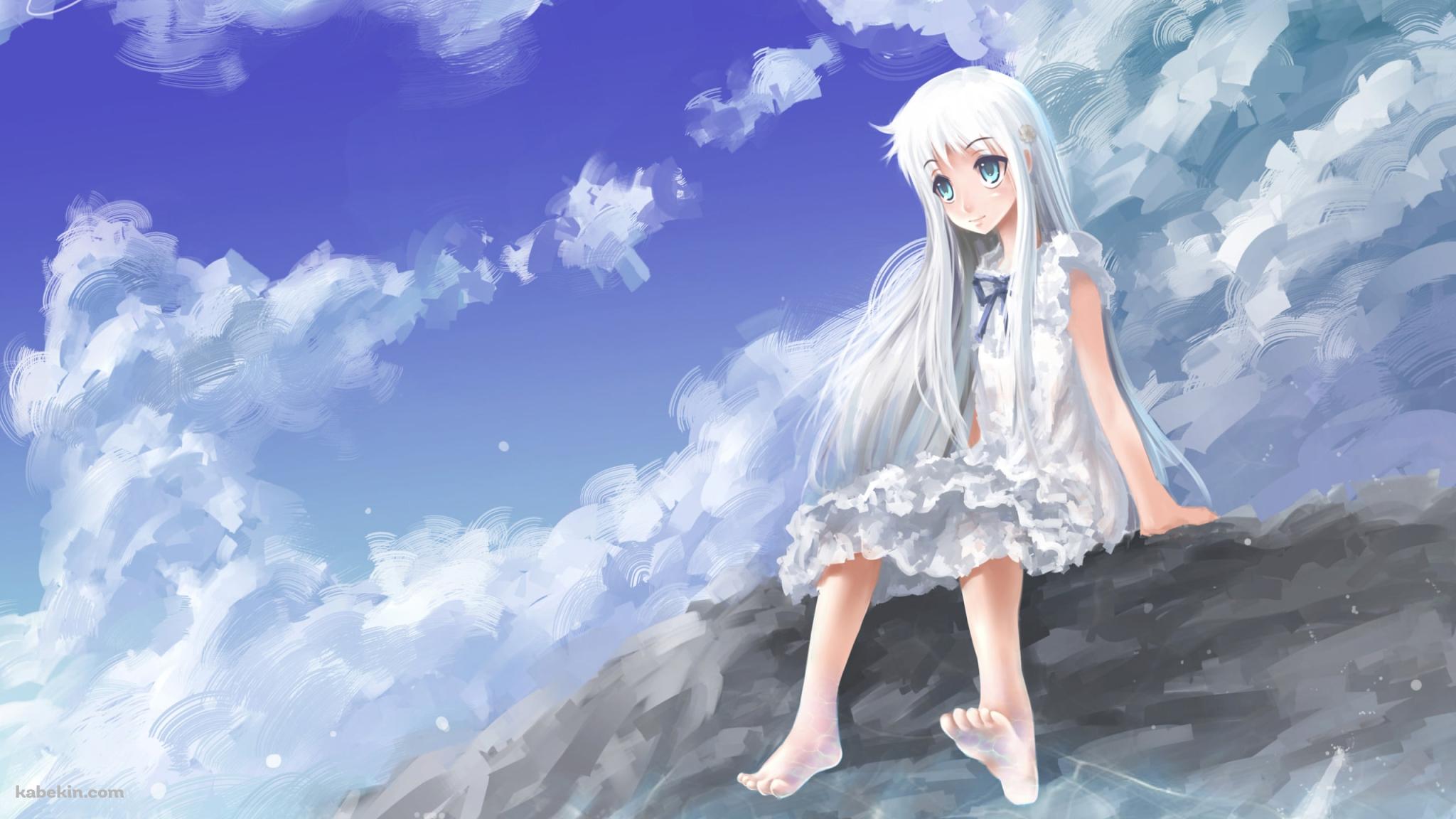 海辺の岩に座る本間芽衣子 / あの花の壁紙(2048px x 1152px) 高画質 PC・デスクトップ用