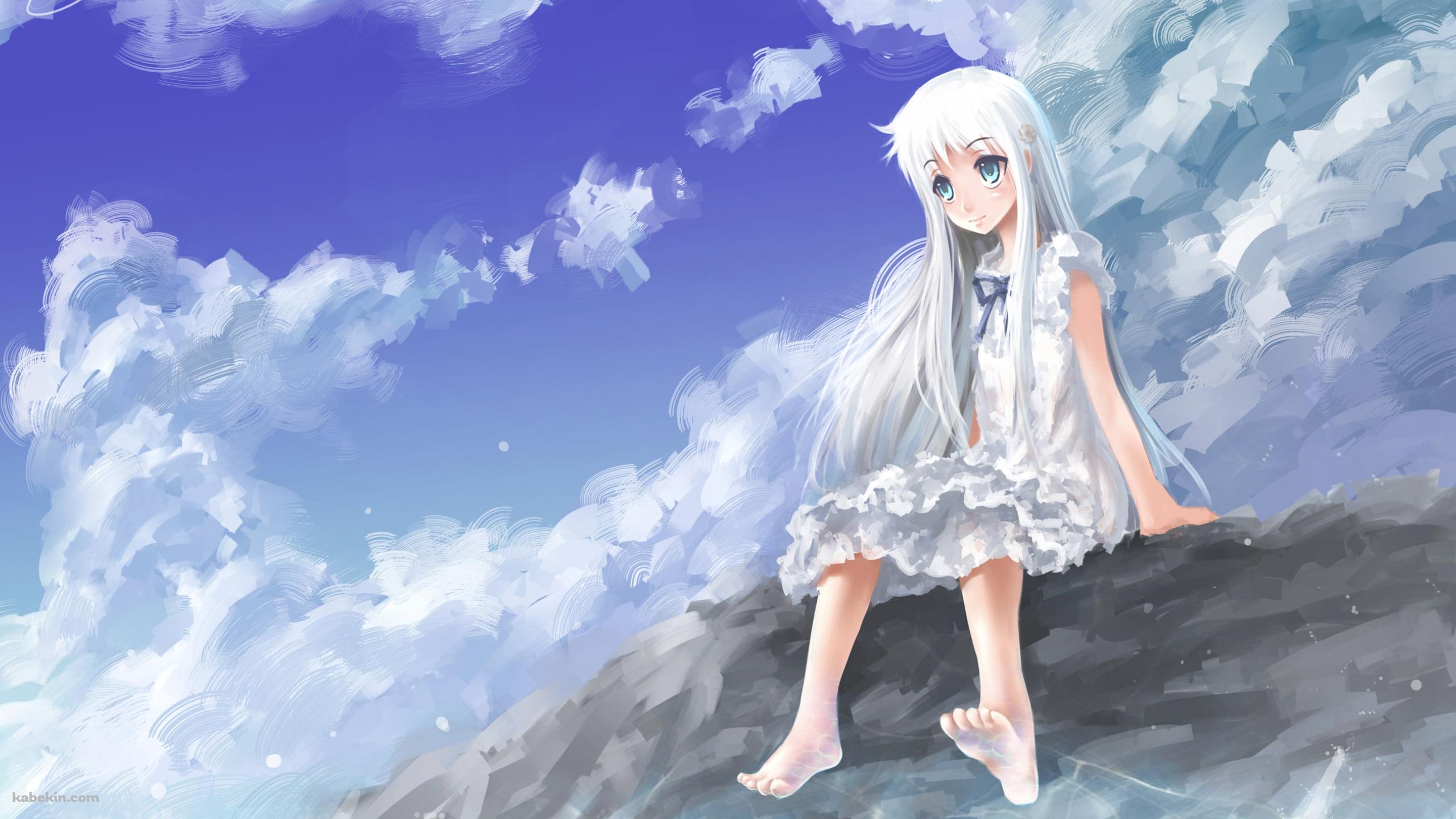 海辺の岩に座る本間芽衣子 / あの花の壁紙(2560px x 1440px) 高画質 PC・デスクトップ用