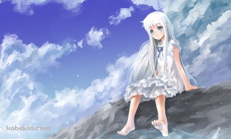 海辺の岩に座る本間芽衣子 / あの花の壁紙(800px x 480px) 高画質 PC・デスクトップ用