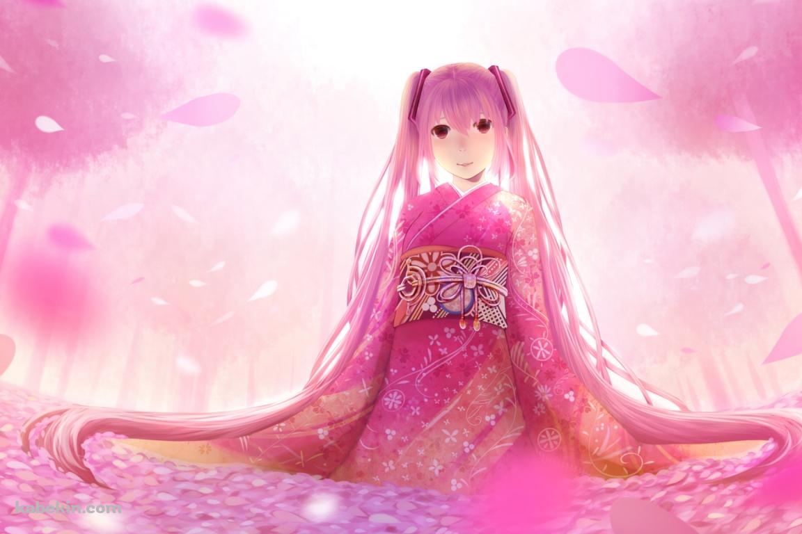 ピンクの着物を着た初音ミク / 桜ミク / ボーカロイドの壁紙(1152px x 768px) 高画質 PC・デスクトップ用