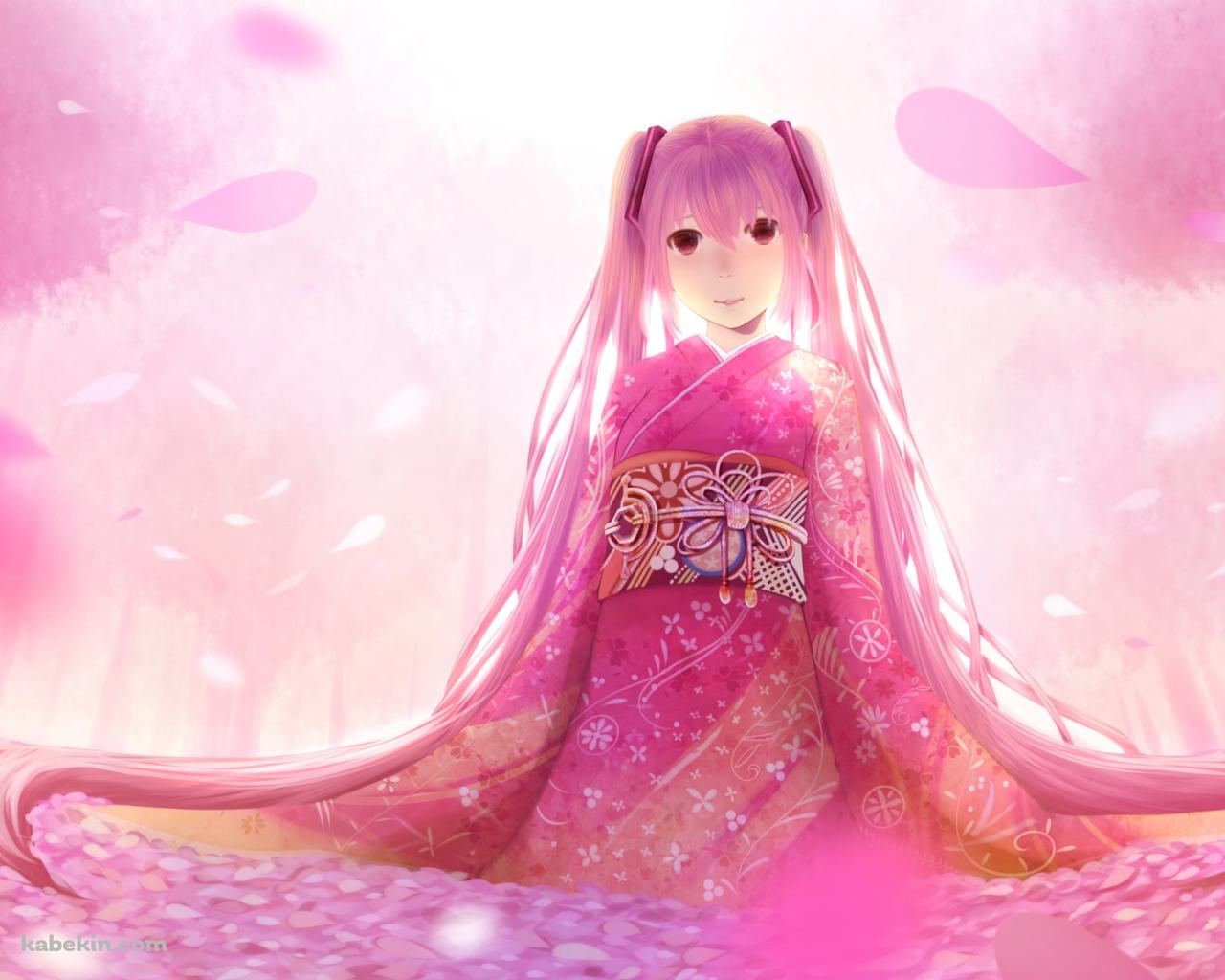 ピンクの着物を着た初音ミク / 桜ミク / ボーカロイドの壁紙(1280px x 1024px) 高画質 PC・デスクトップ用