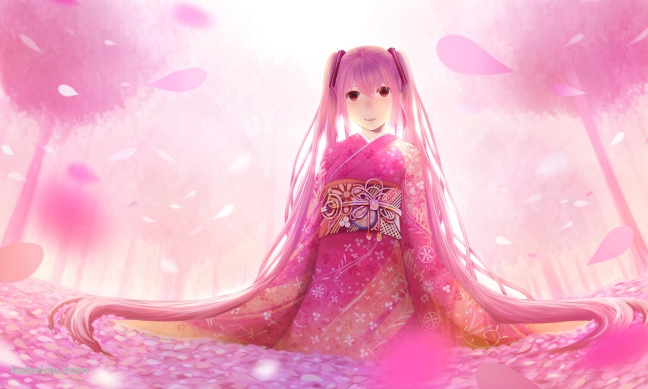 ピンクの着物を着た初音ミク / 桜ミク / ボーカロイドの壁紙(1280px x 768px) 高画質 PC・デスクトップ用
