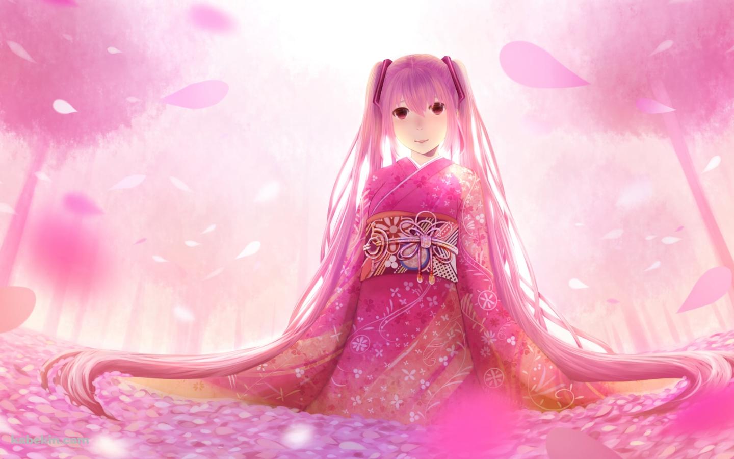 ピンクの着物を着た初音ミク / 桜ミク / ボーカロイドの壁紙(1440px x 900px) 高画質 PC・デスクトップ用