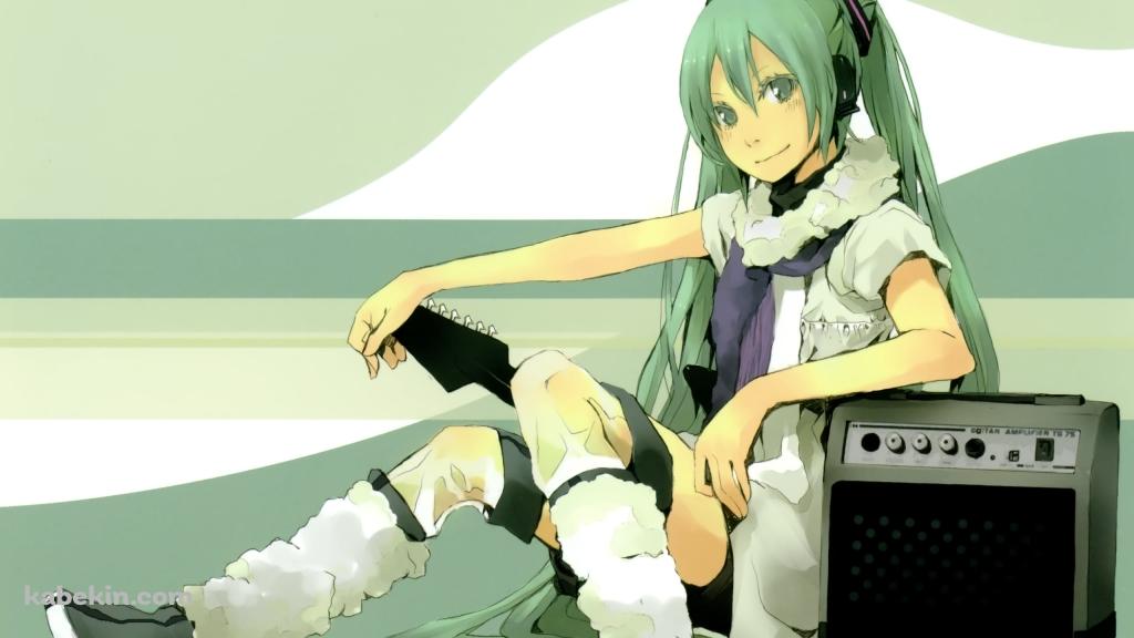 アンプに肘をかける初音ミク / ボカロの壁紙(1024px x 576px) 高画質 PC・デスクトップ用