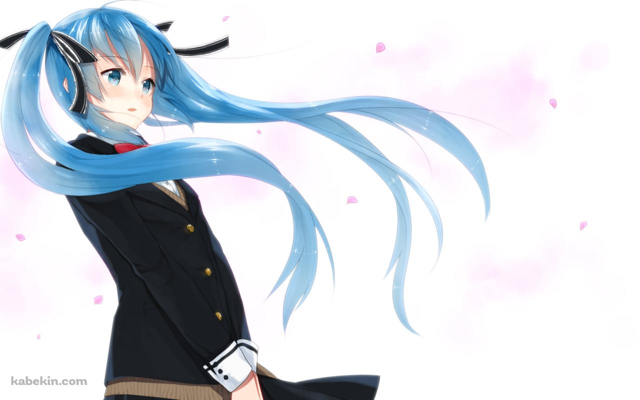 ピンクの花びらと制服を着た初音ミク / ボカロの壁紙(1280px x 800px) 高画質 PC・デスクトップ用