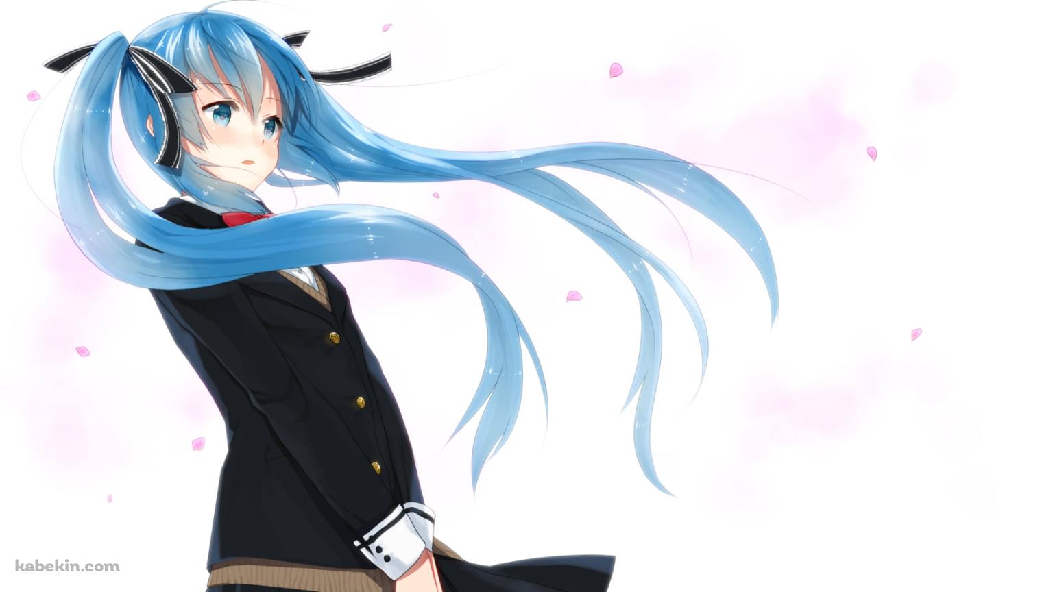 ピンクの花びらと制服を着た初音ミク / ボカロの壁紙(1536px x 864px) 高画質 PC・デスクトップ用