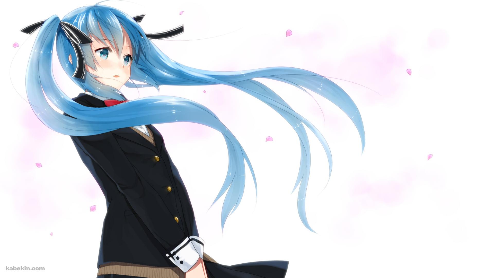 ピンクの花びらと制服を着た初音ミク / ボカロの壁紙(1920px x 1080px) 高画質 PC・デスクトップ用