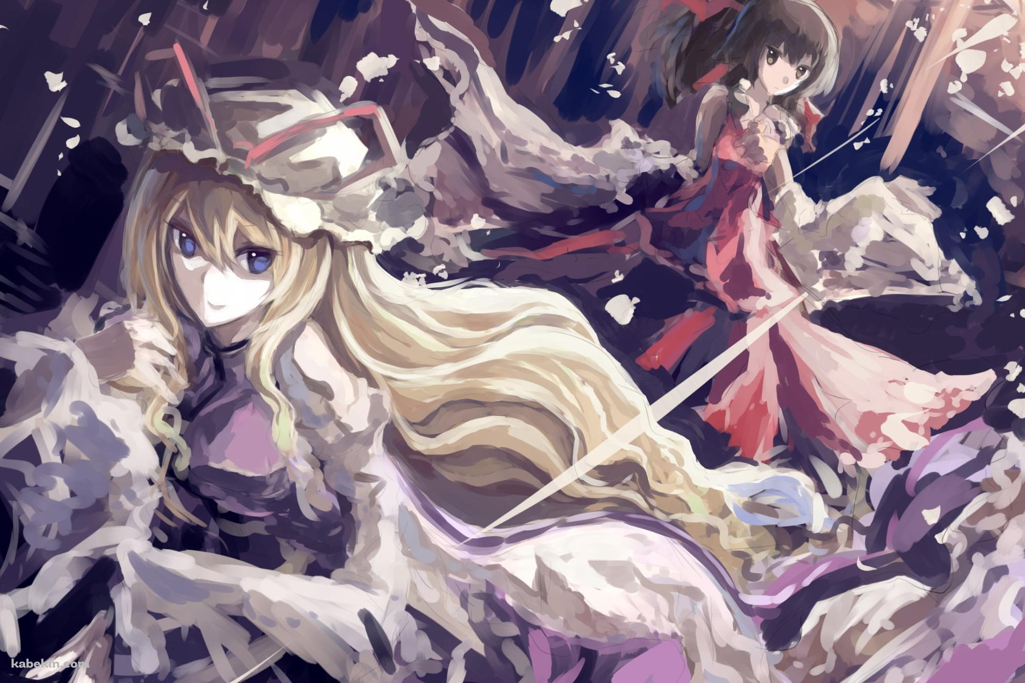 博麗霊夢と八雲紫 / ラフスケッチ / 花びら / 東方の壁紙(2000px x 1333px) 高画質 PC・デスクトップ用