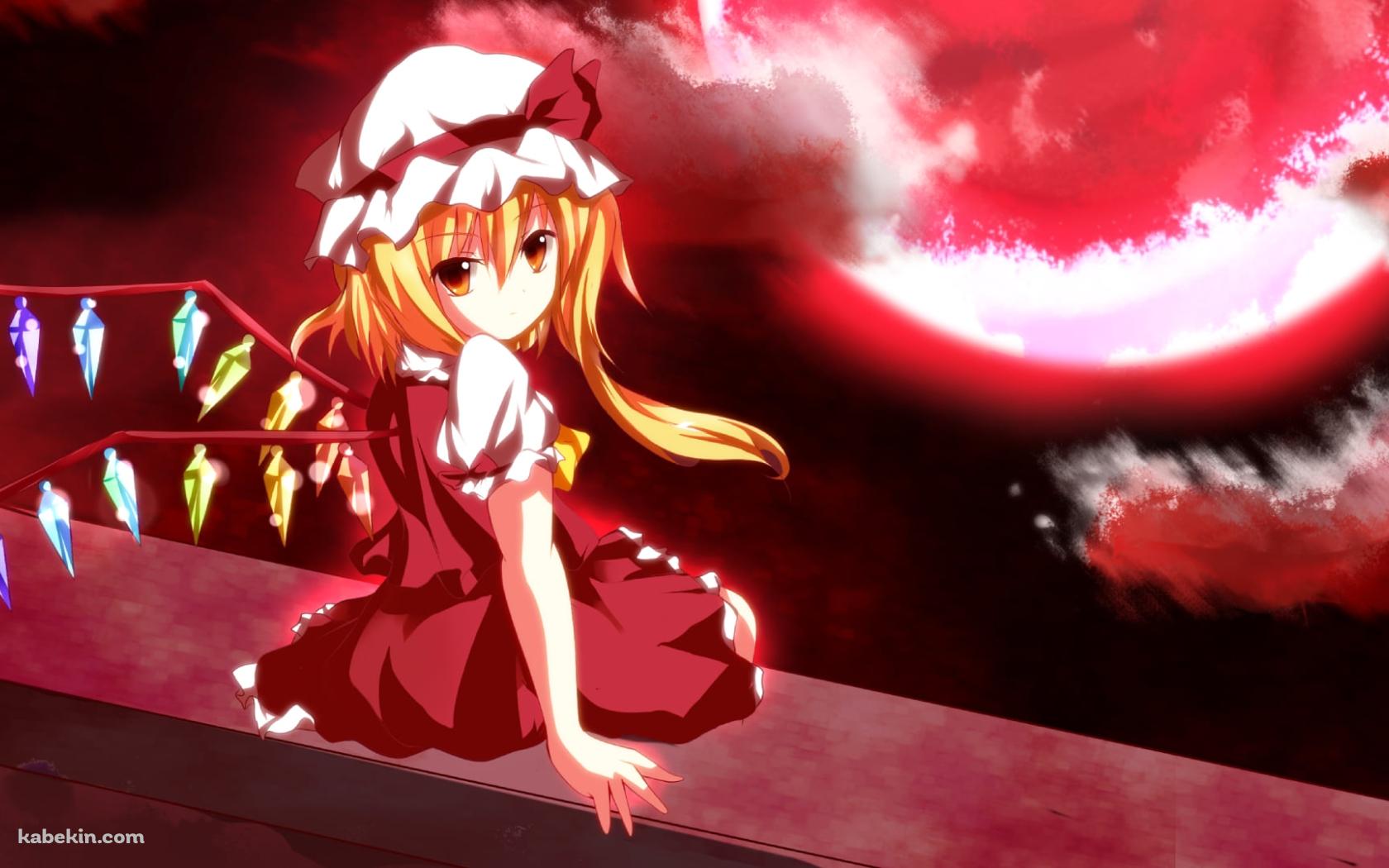 赤い月と壁に座るフランドール・スカーレット / 東方の壁紙(1680px x 1050px) 高画質 PC・デスクトップ用