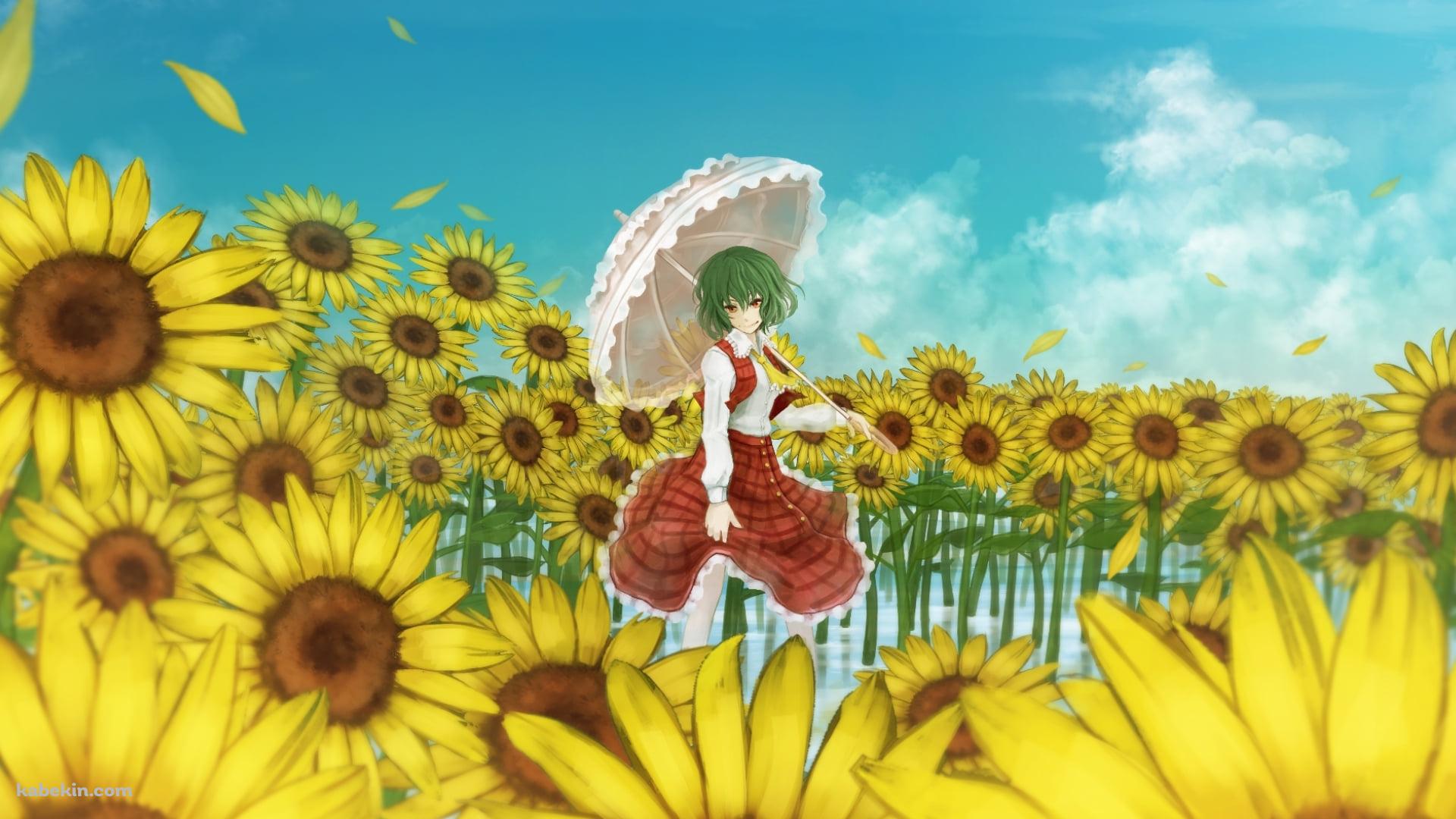 向日葵に囲まれて日傘をさす風見幽香 / 東方の壁紙(1920px x 1080px) 高画質 PC・デスクトップ用