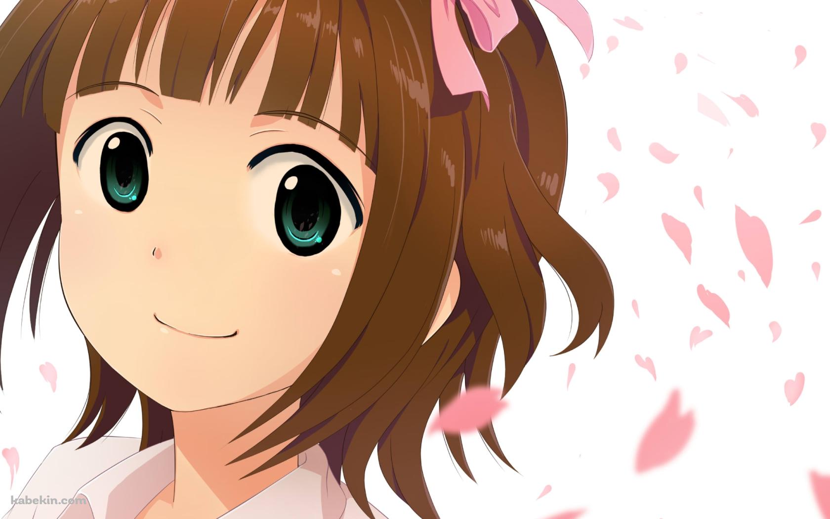 桜の花びらとピンクのリボンを頭につけた天海春香 / アイドルマスターの壁紙(1680px x 1050px) 高画質 PC・デスクトップ用