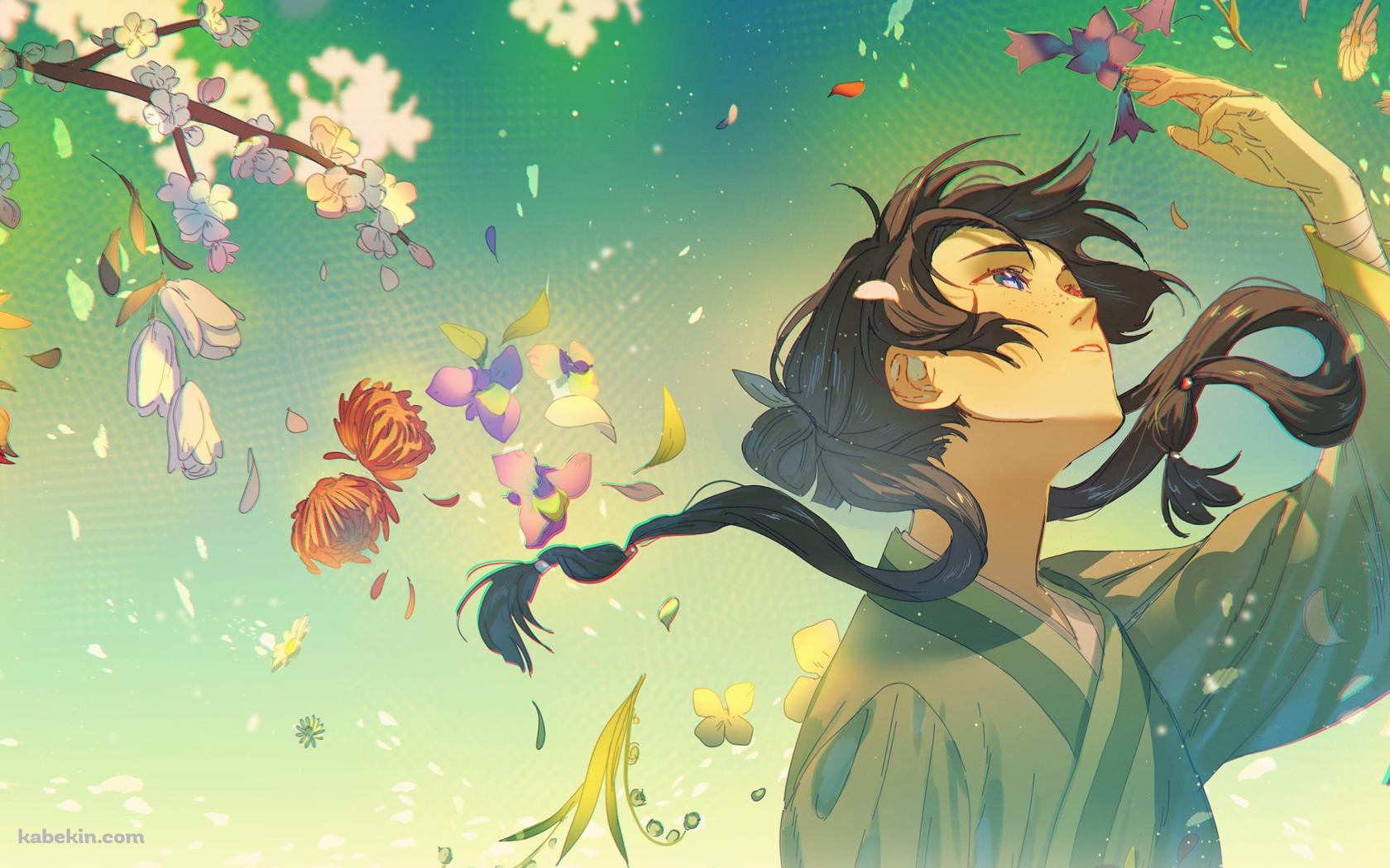カラフルな花と手をかざす猫猫 / 薬屋のひとりごとの壁紙(1680px x 1050px) 高画質 PC・デスクトップ用