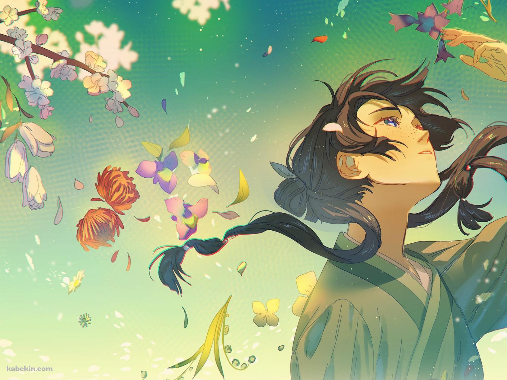 カラフルな花と手をかざす猫猫 / 薬屋のひとりごとの壁紙(1680px x 1260px) 高画質 PC・デスクトップ用