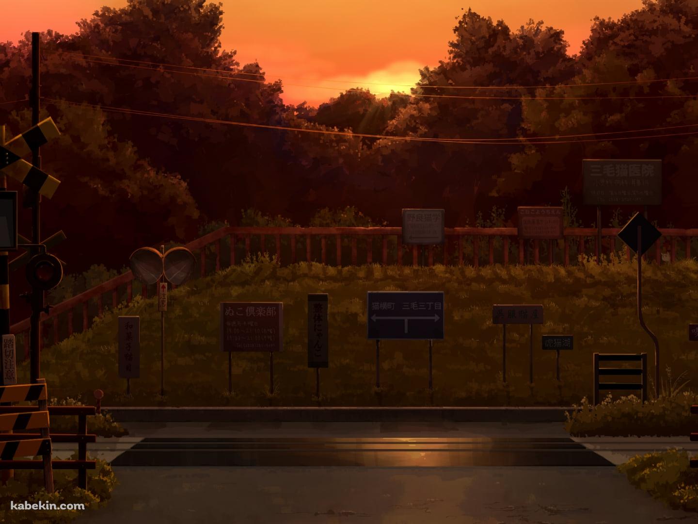 夕暮れ時の踏切と線路と電線の壁紙(1440px x 1080px) 高画質 PC・デスクトップ用