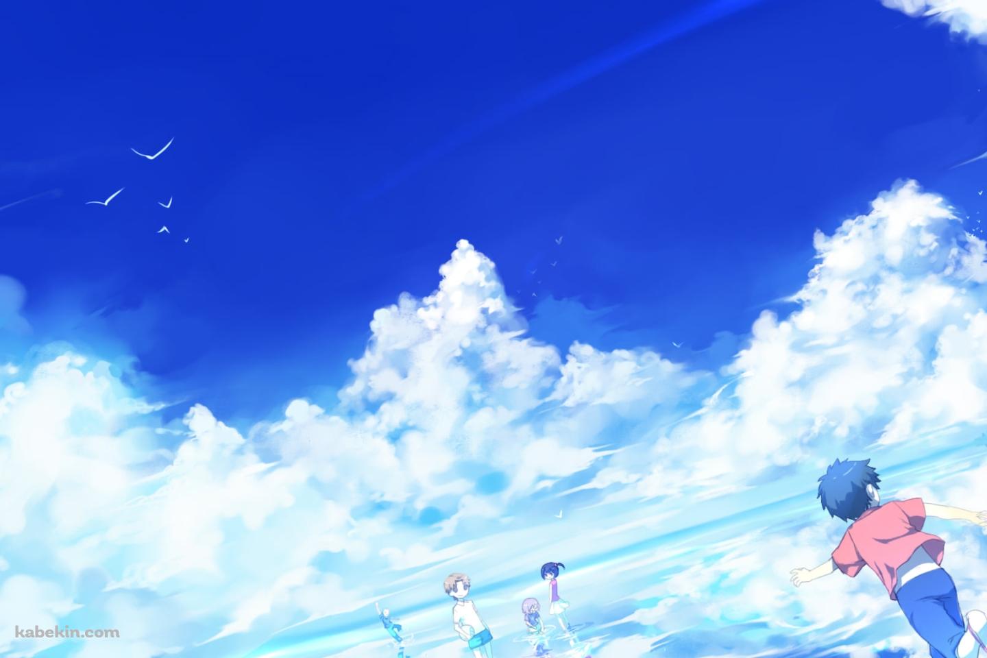 空が鏡面する湖を歩く本間芽衣子 / 安城鳴子 / 鶴見 知利子 / 宿海 仁太 / 松雪 集 / 久川 鉄道 / あの日見た花の名前を僕達はまだ知らない。の壁紙(1440px x 960px) 高画質 PC・デスクトップ用