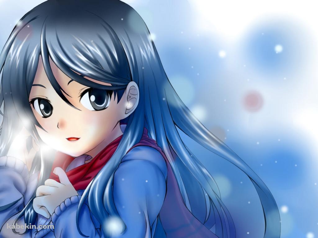 雪が降る中、こちらを見つめる吹寄制理 / とある魔術の禁書目録の壁紙(1024px x 768px) 高画質 PC・デスクトップ用