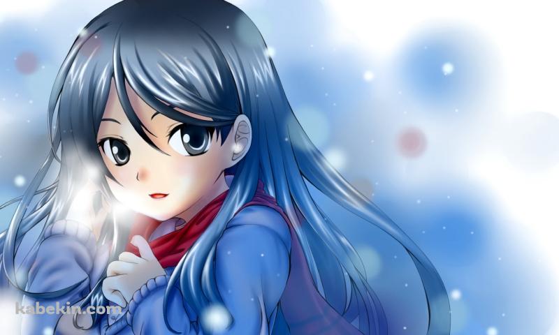 雪が降る中、こちらを見つめる吹寄制理 / とある魔術の禁書目録の壁紙(800px x 480px) 高画質 PC・デスクトップ用