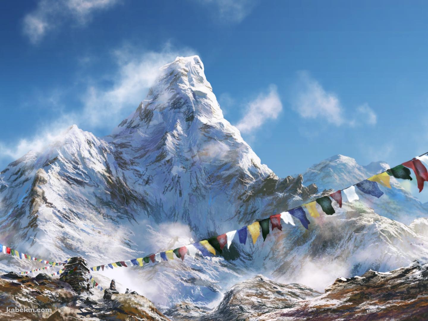 雪山とカラフルな三角旗・連続旗・フラッグの壁紙(1440px x 1080px) 高画質 PC・デスクトップ用