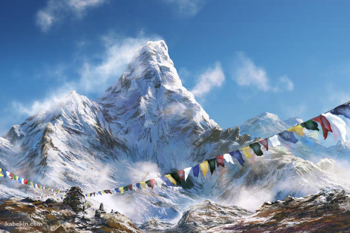 雪山とカラフルな三角旗・連続旗・フラッグの壁紙(1440px x 960px) 高画質 PC・デスクトップ用