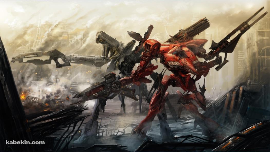 並んで武器をかまえるかっこいい黒・赤いロボット / アーマードコアの壁紙(1051px x 591px) 高画質 PC・デスクトップ用