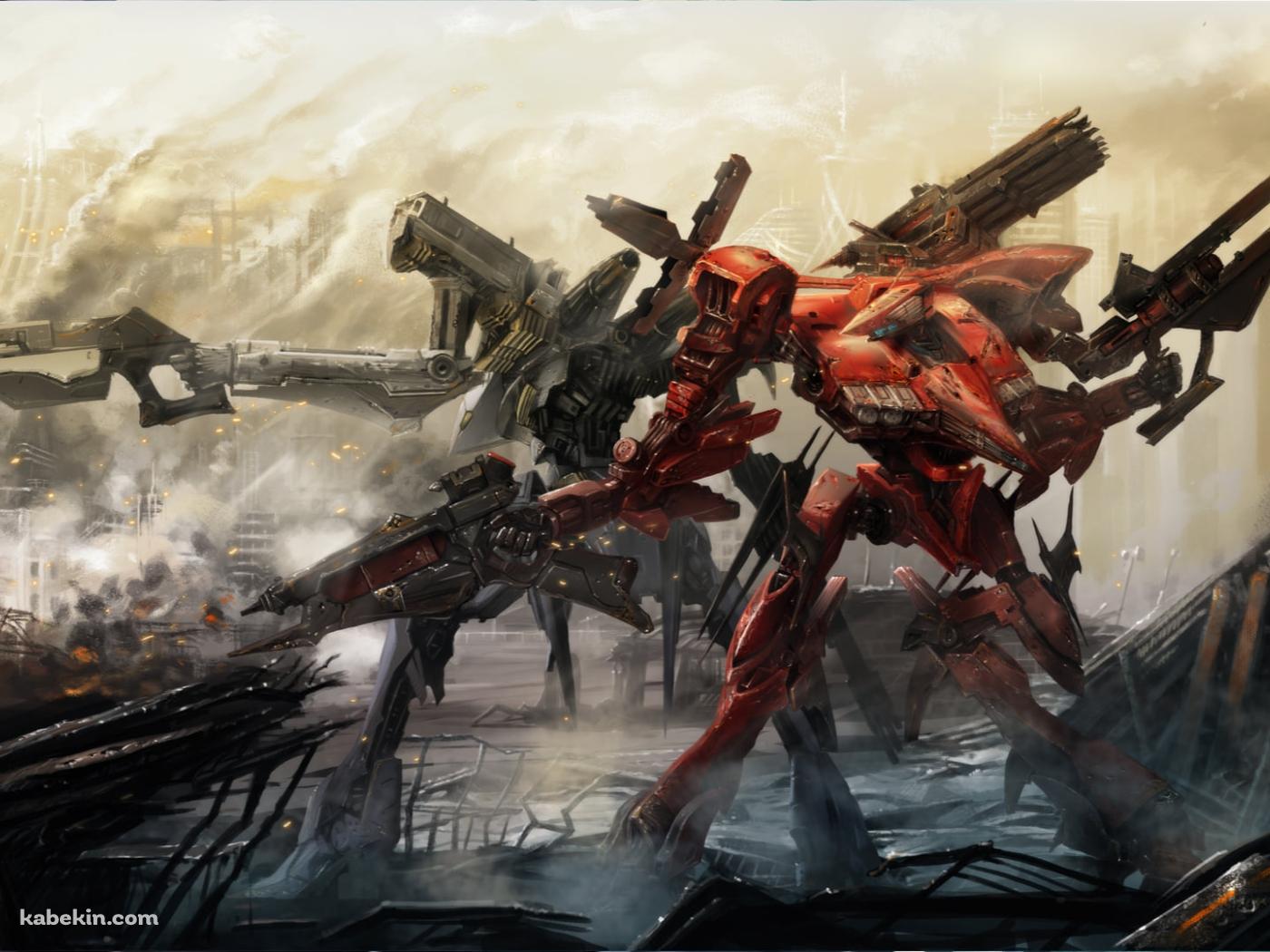 並んで武器をかまえるかっこいい黒・赤いロボット / アーマードコアの壁紙(1400px x 1050px) 高画質 PC・デスクトップ用