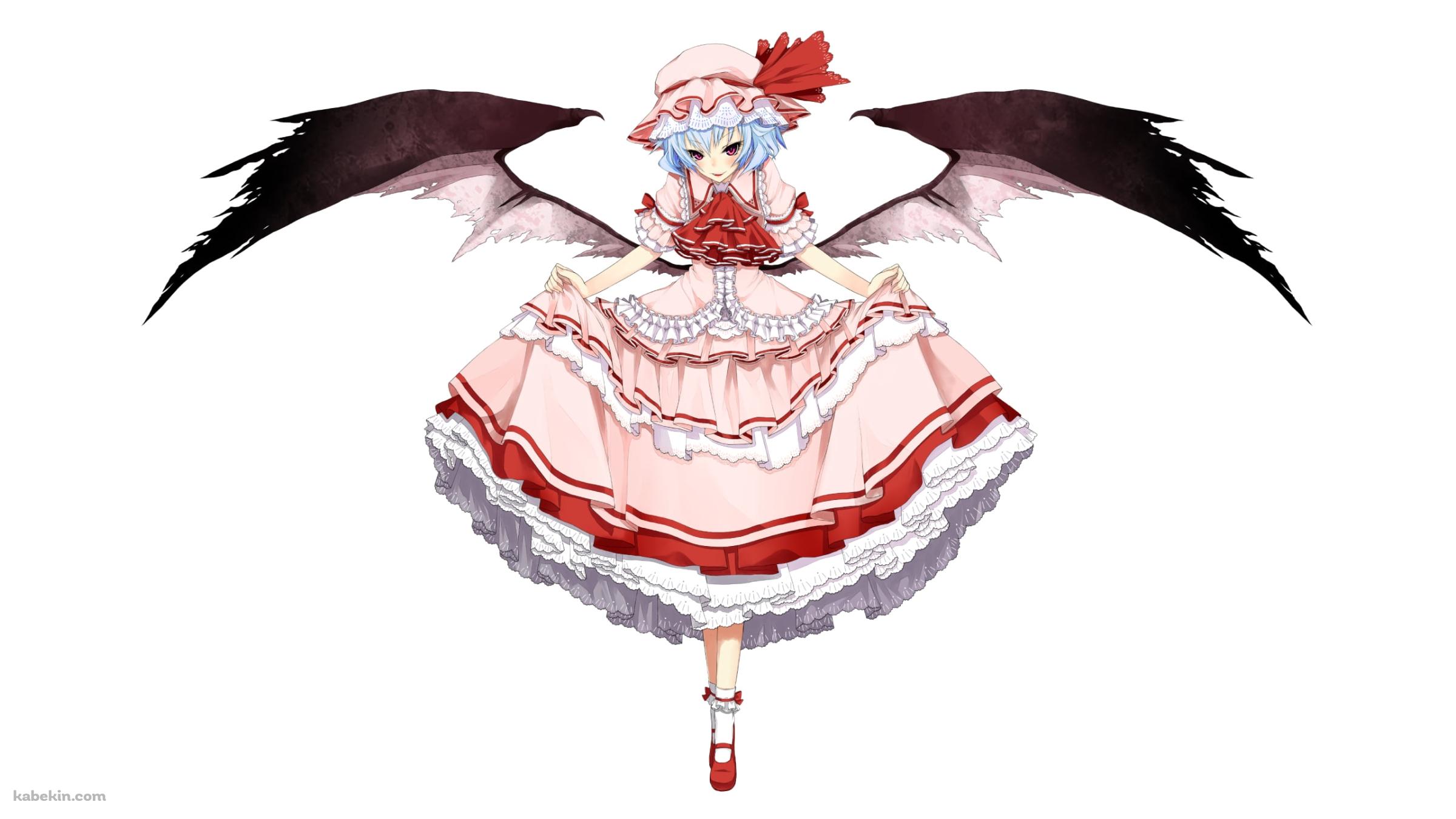 ピンクのスカートの裾を持つ黒い翼が生えたレミリア・スカーレット / 東方の壁紙(2400px x 1350px) 高画質 PC・デスクトップ用