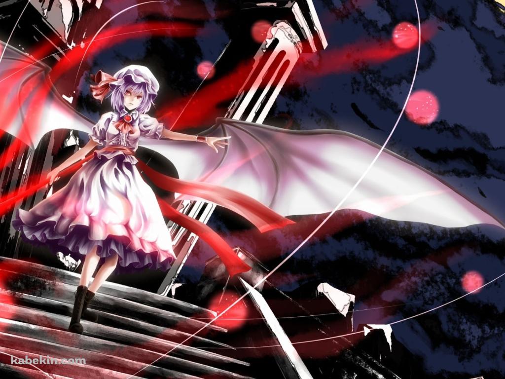 赤い槍を持つレミリア・スカーレット / シルエットのフランドール・スカーレット / 東方の壁紙(1024px x 768px) 高画質 PC・デスクトップ用