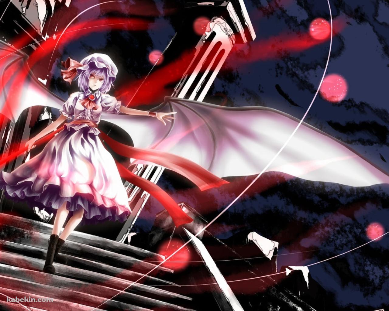 赤い槍を持つレミリア・スカーレット / シルエットのフランドール・スカーレット / 東方の壁紙(1280px x 1024px) 高画質 PC・デスクトップ用