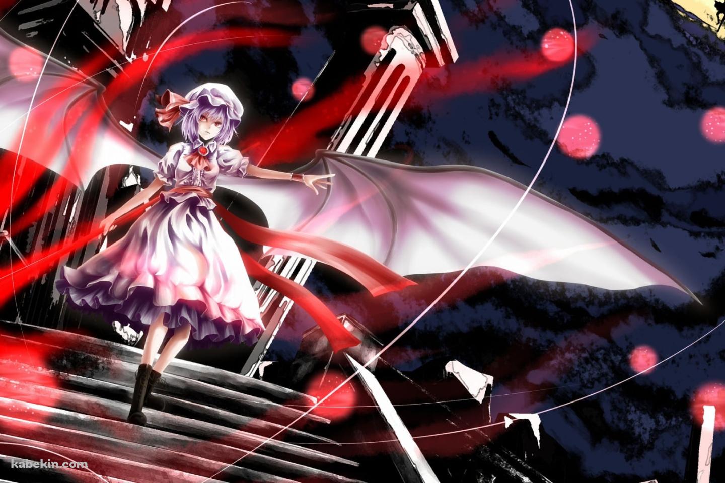 赤い槍を持つレミリア・スカーレット / シルエットのフランドール・スカーレット / 東方の壁紙(1440px x 960px) 高画質 PC・デスクトップ用
