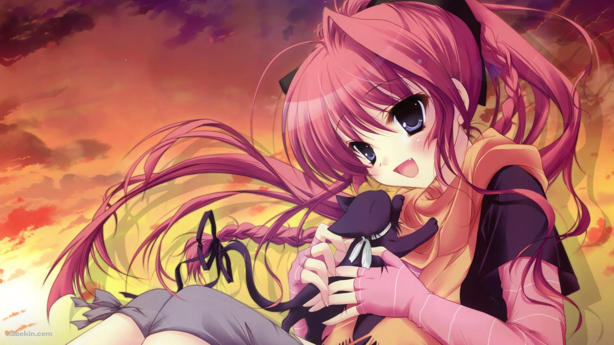 黒猫とじゃれる乾紗凪 / ましろ色シンフォニーの壁紙(2048px x 1152px) 高画質 PC・デスクトップ用