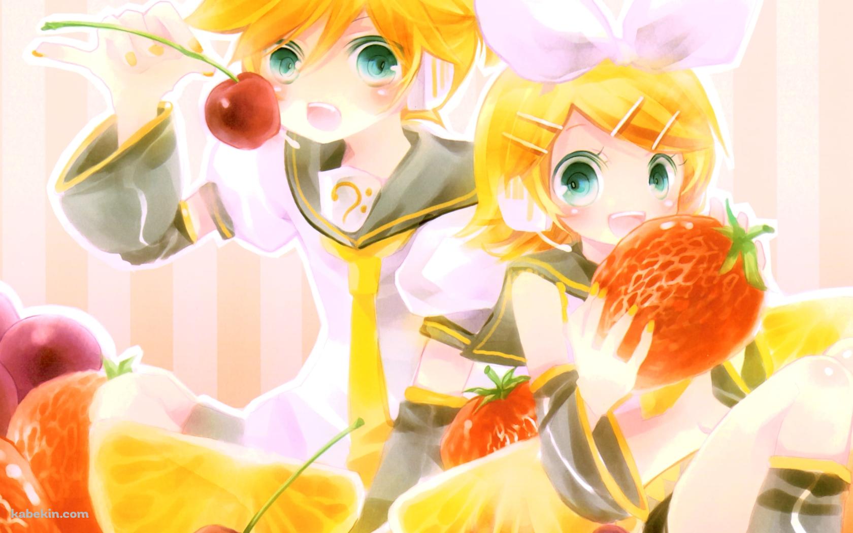 苺を持つ鏡音リンとサクランボを持つ鏡音レン / ボーカロイドの壁紙(1680px x 1050px) 高画質 PC・デスクトップ用