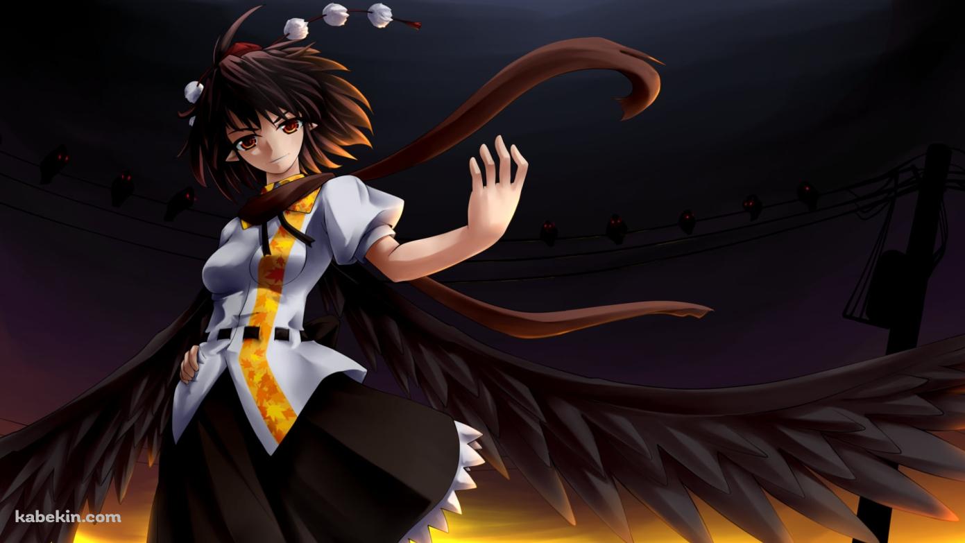 左手で挑発する射命丸文 / 東方の壁紙(1391px x 783px) 高画質 PC・デスクトップ用