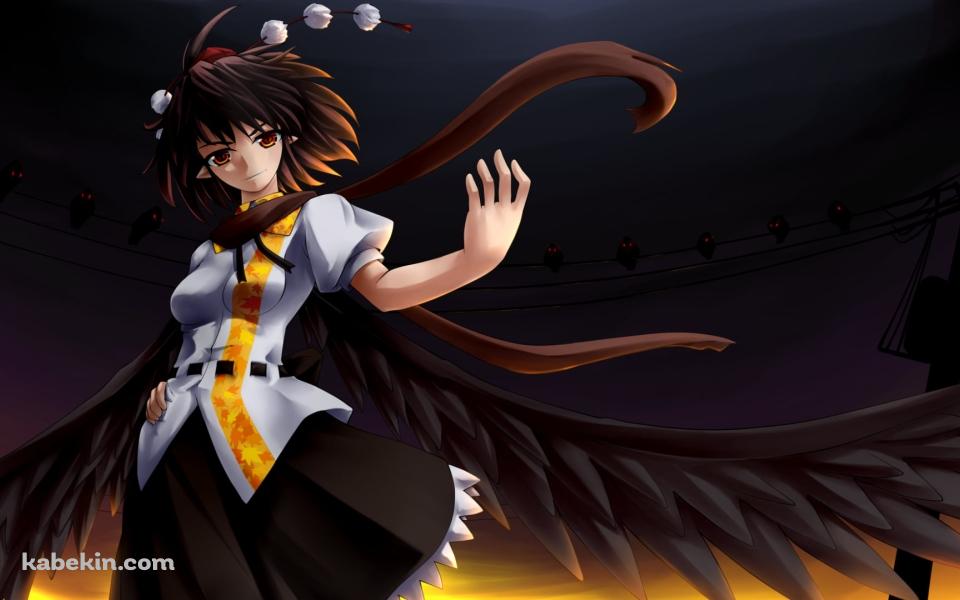 左手で挑発する射命丸文 / 東方の壁紙(960px x 600px) 高画質 PC・デスクトップ用