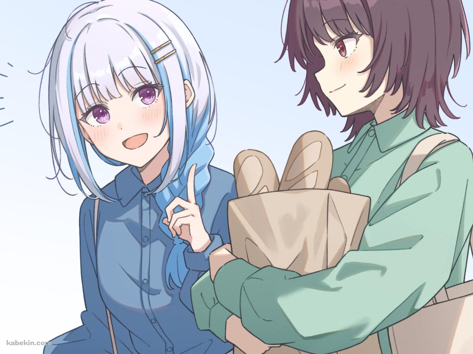 フランスパンが入った紙袋を持つ戌亥とこ / 話しかけるリゼ・ヘルエスタ / ホロライブ / バーチャルYouTuber / Vtuberの壁紙(1600px x 1200px) 高画質 PC・デスクトップ用